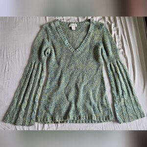 Next Era Couture V-Neck Sweater in Blue and Green